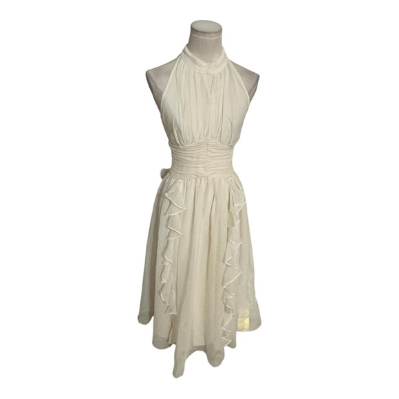SINCETHEN Timeless Sleeveless Cream Ruffled Tiered Maxi Midi Dress S XS Bridal - Picture 15 of 16